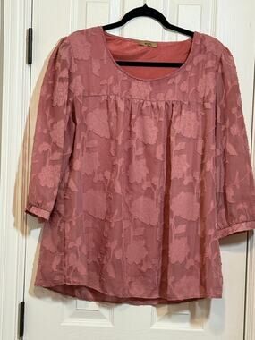 MCKOL XXL Blouse Dusty Pink – Floral Sheer Lace Boho Romantic Tunic Top